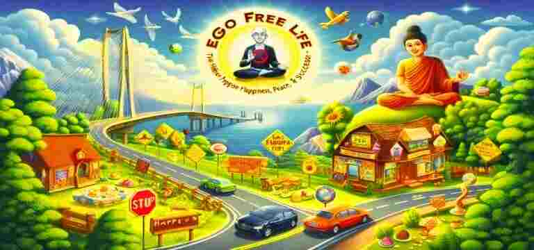 A serene landscape symbolizing an ego-free life, featuring peaceful surroundings and harmonious elements.