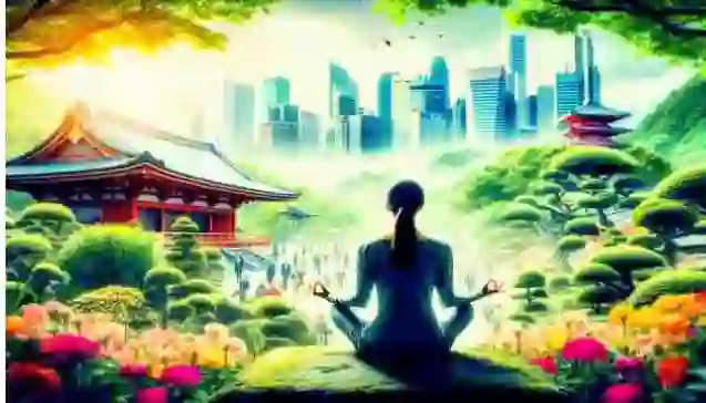 Abstract image symbolizing inner resilience and external chaos through dynamic colors and shapes.